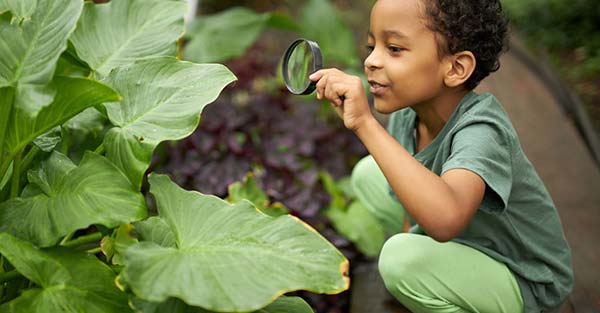 Child with magnigying glass